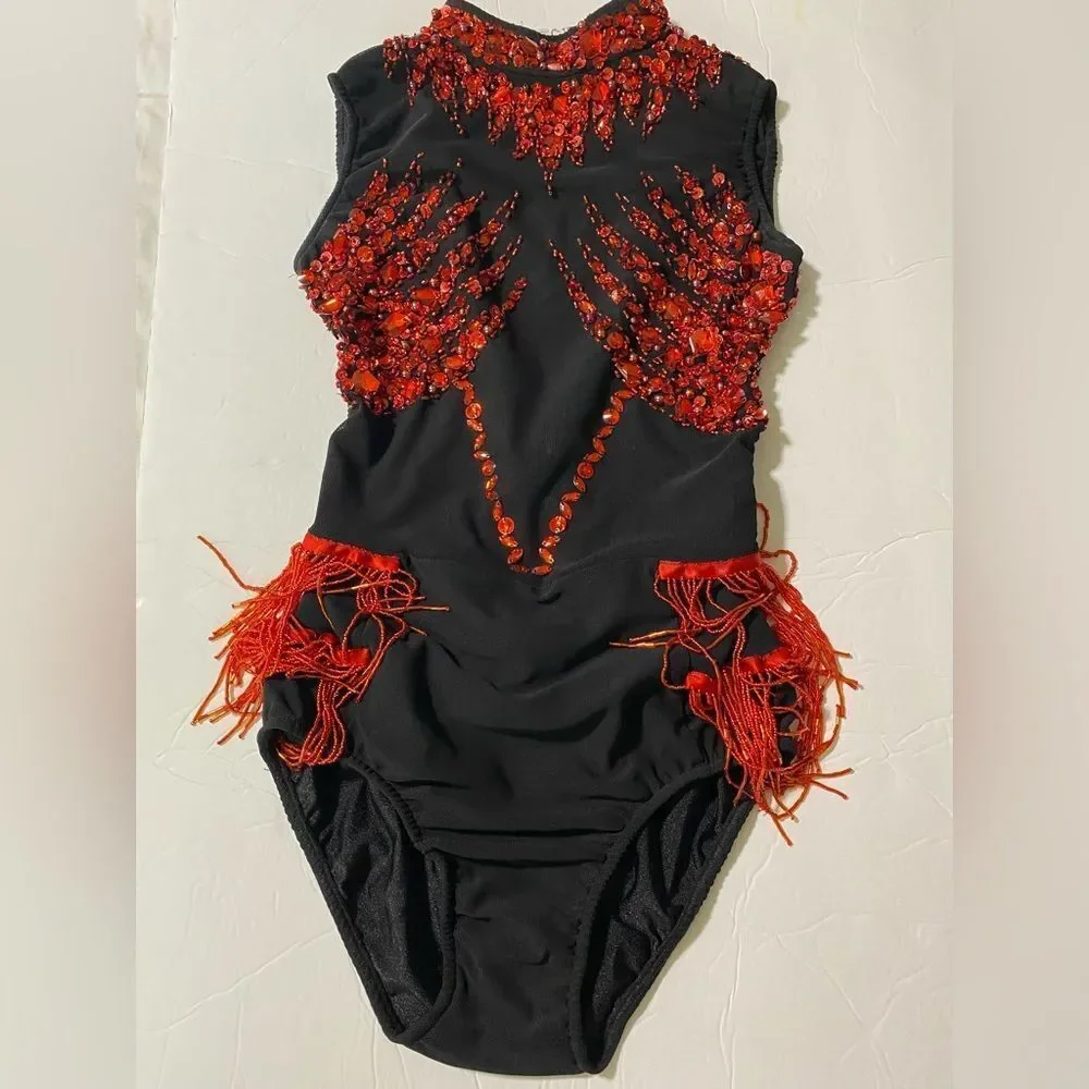 Rare Glamour competition solo dance costume red black jazz contemporary SA adult